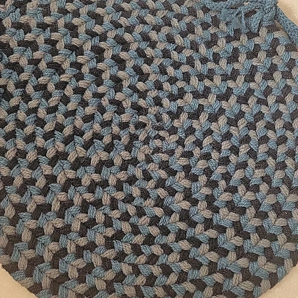 Handmade Braided Oval Seat Cushions in Blue and Gray, Like New, 15